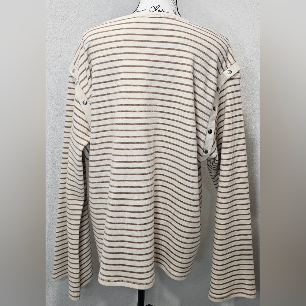 Maeve By Anthropologie Women's Slouchy Striped Long-Sleeve Tee Brown Size XL - Picture 6 of 13